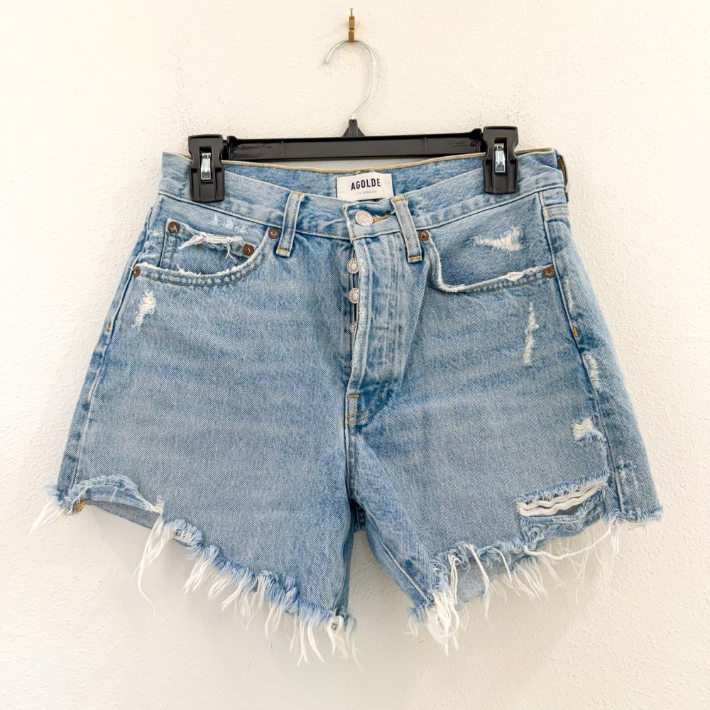 Agolde Parker Long 100% Cotton Denim Boho Preppy Festival Shorts 25 - Picture 3 of 6